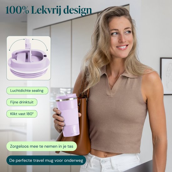 Castagnola Thermosbecher – Kaffeebecher zum Mitnehmen – Reisebecher für Kaffee und Tee – Teebecher – 510 ml – Edelstahl – Hellviolett
