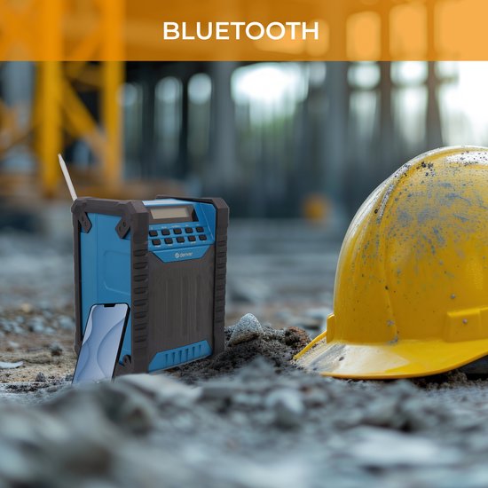 Denver Baustellenradio - Bluetooth - mit Akku - AUX - FM - USB-C - Spritzwassergeschützt - WRB60