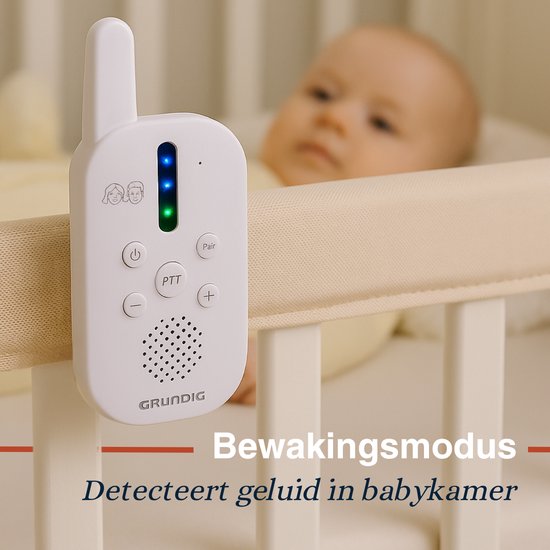 Grundig DECT-Audio-Babyphone – Babyphone mit einer Reichweite von 150 m – Eltern- und Babygerät – mit LED-Geräuschanzeige und Gegensprechfunktion – Zubehör für das Kinderzimmer – Weiß