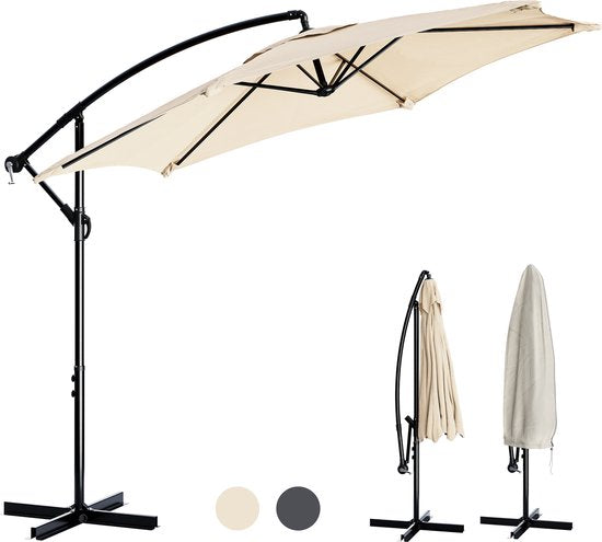 Tristar Schwebeparasol – 300 cm, rund – Garten & Balkon – höhenverstellbar – inkl. Kreuzfuß & Schutzhülle – PA-7906 – Beige