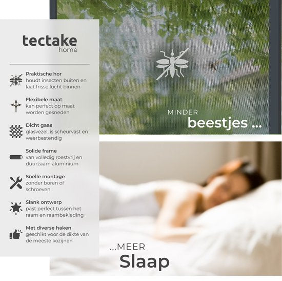 tectake® Einsteck-Insektenschutzgitter – Fenstergitter – 130 x 150 cm – Für Fensterrahmen, individuell anpassbar ohne Bohren und Schrauben – Mückengitter – Anthrazit