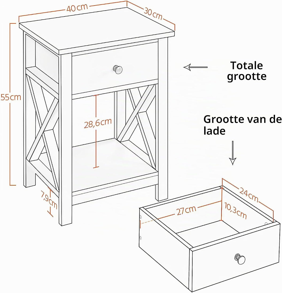 Yaheetech Beistelltisch mit Schublade – 40 x 30 x 55 cm – MDF – Mit Untergestell