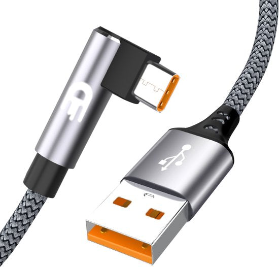 Drivv. USB-zu-USB-C-Kabel – abgewinkelt – USB-C-Daten- und Ladekabel – Fast Charge / Schnelllader – 3 Meter – Grau
