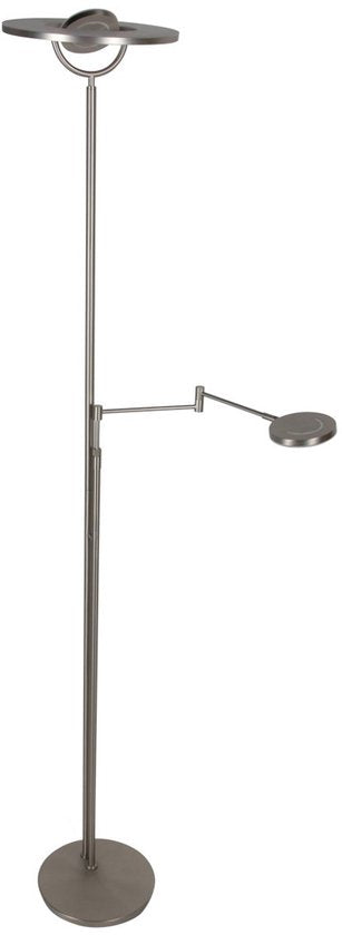 Stahlfarbene Stehlampe 4386ST – Soleil 2 mit dreh- und neigbarem Arm, 185 cm hoch, modernes Stahl-Design, 6500 Lumen, Steinhauer Exclusive
