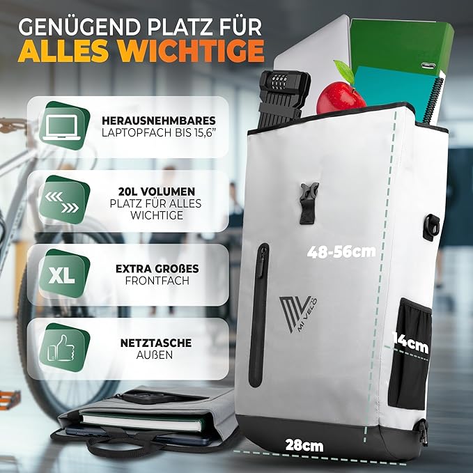 MIVELO 3-in-1-Fahrradtasche - Wasserdichtes TPU - 20L - Reflektierend - Grau & Schwarz