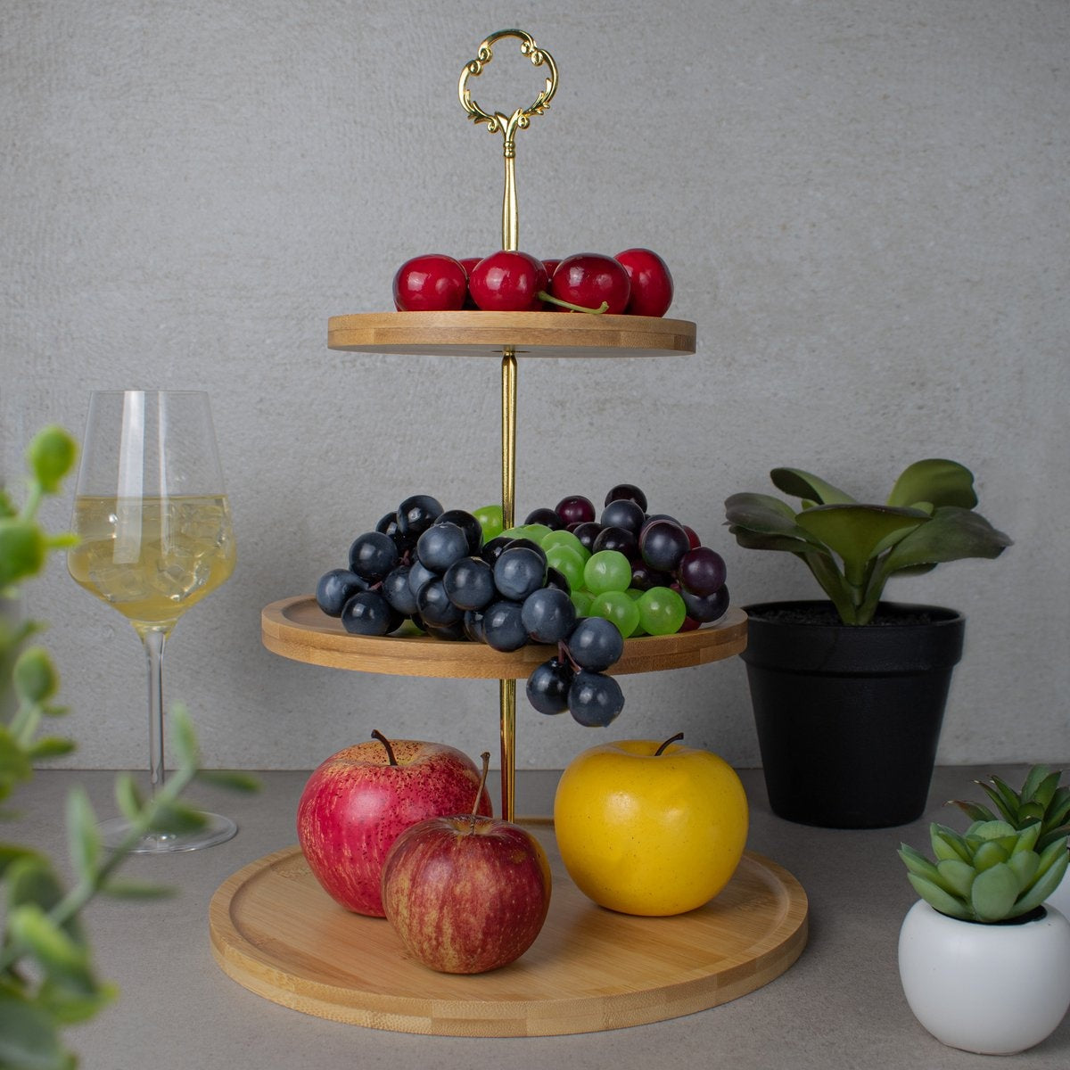 NimmaÂ® Etagere - 3-lagiger Servierturm - Kuchentablett für High Tea - Obstschale - Bambusholz