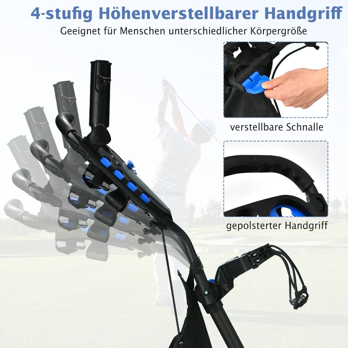 Coast Golf-Trolley – 4 Räder – zusammenklappbar – Aluminium – blau
