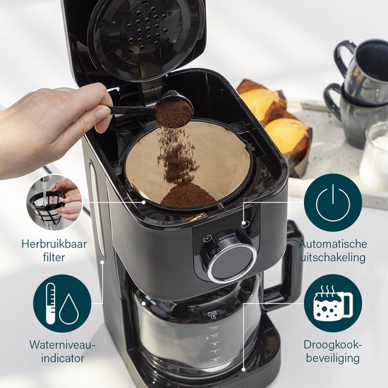 Princess 246060 Kaffeemaschine - 1.5L - 10-15 Tassen - Filterkaffeemaschine - Schwarz