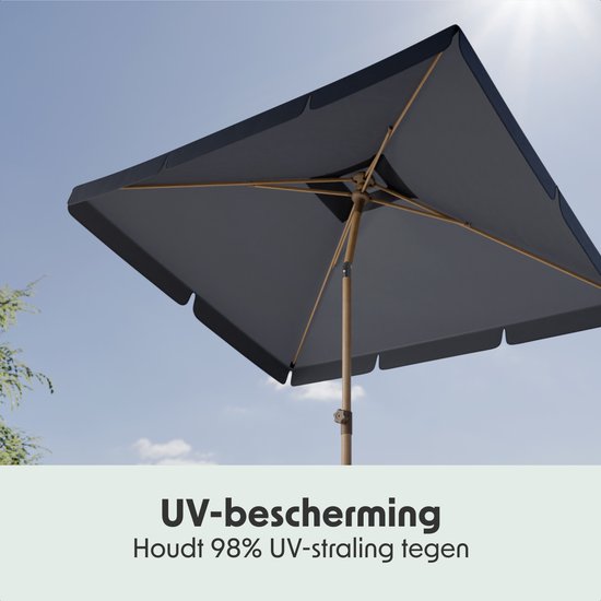 LifeGoods Sonnenschirm - Garten - Balkon Sonnenschirm - 200x125cm - 30° neigbar - Wasserdicht - UPF50+ - Holzbeschichtung - Dunkelgrau