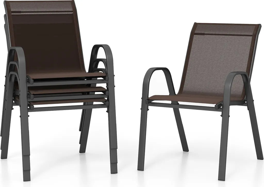 COAST 4er Set stapelbarer Gartenstühle, Balkonstühle, Terrassenstühle, stapelbare Stühle mit Armlehnen bis 150 kg, 56 x 70 x 84 cm, braun