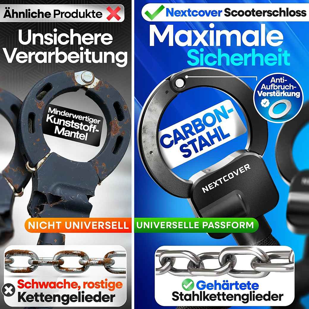 NEXTCOVER E-Scooter-Schloss – Kettenschloss – 90 cm – Steel-Secure – 3 Schlüssel