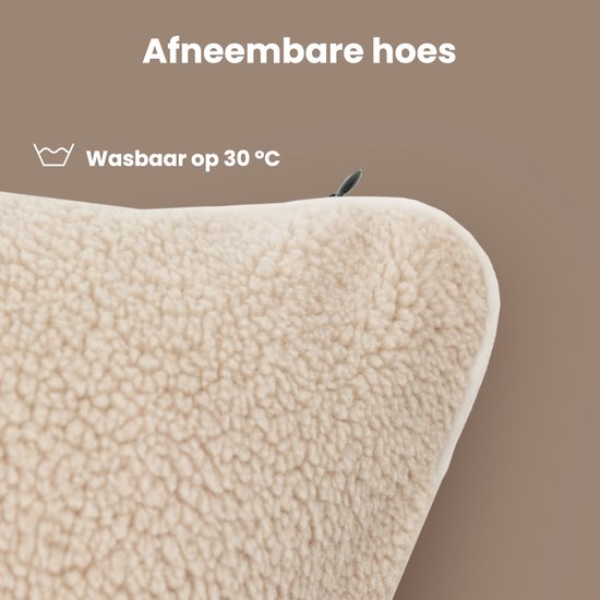 Auronic Wärmekissen - Sherpa Fleece - 45x60 - Kabellos - Wiederaufladbar - Elektrisches Kissen - Infrarot - Beige