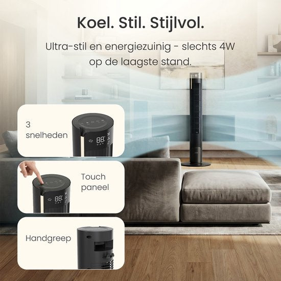 Leiser Ventilator mit Fernbedienung – Flügelloser Turmventilator mit Timer und 3 Gebläsestufen – Schlafzimmer – Energiesparend (60 W) – Mattschwarz – JAP Appliances Toronto S