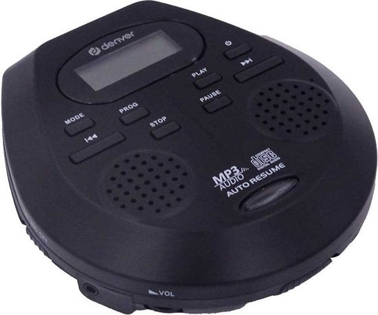 Denver Discman CD- & MP3-Player - Anti-Schock - Integrierte Lautsprecher - Inklusive Kopfhörer - CD, CD-R, CD-RW, MP3, LCD-Bildschirm - DMP395 - Schwarz