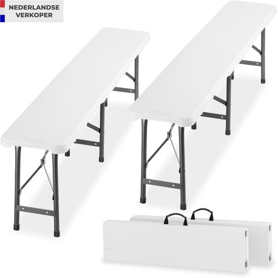 tectake® 2er-Set klappbare Bänke – Gartenbänke – für 8 Personen – Bierbank – tragbare Bänke für Camping-Tisch – Biertisch – Picknicktisch – Gartentisch – 500 kg Tragkraft pro Bank – Weiß