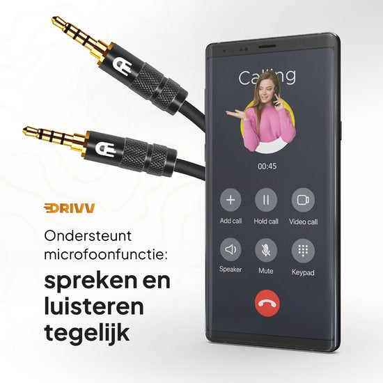 Drivv. AUX-Kabel 3,5 mm - Klinke auf Klinke - 4-poliges Audiokabel - vergoldet - Stecker auf Stecker - PVC - Schwarz - 2 Meter