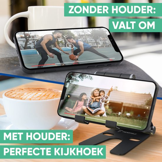 Serve Phone Stand XL - Aluminiumhalterung für Handy & Tablet - Telefonhalterung für den Schreibtisch - Zusammenklappbarer Telefonständer TTH105 - Schwarz