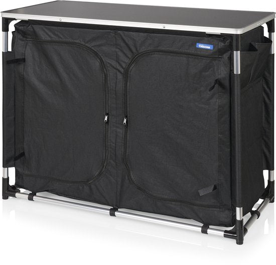 Outdoor-Campingküche – Campingschrank – Außenküche – 6 Fächer – Aluminiumrahmen – verstellbare Beine – grau – Tristar KI-0769