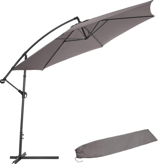 tectake - Schwebender Sonnenschirm aus Aluminium - Durchmesser 350 cm - Drehbar - Neigbar (stufenlos verstellbar) - UV-Schutz - Inkl. Schutzhülle - grau