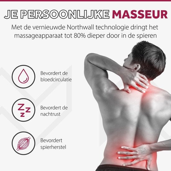 Northwall Shiatsu Massagekissen - Nackenmassagegerät - Infrarot-Wärmefunktion - Schwarz