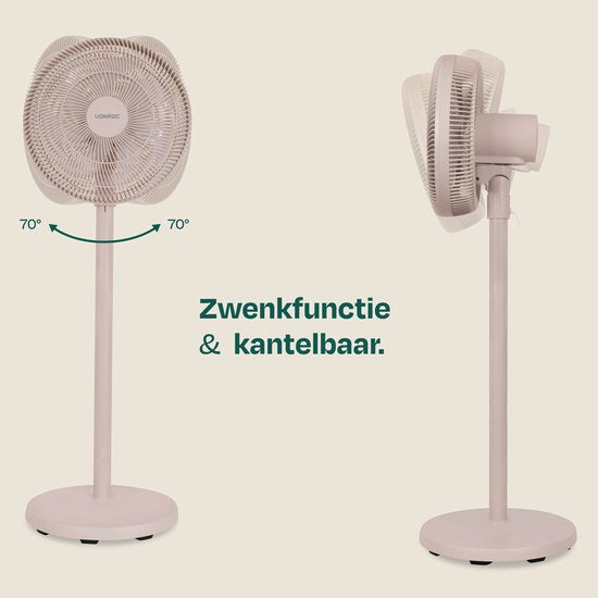 VONROC Bodenventilator – 3 Geschwindigkeitsstufen – inkl. Fernbedienung – Timer – in 3 Höhen verstellbar – beige