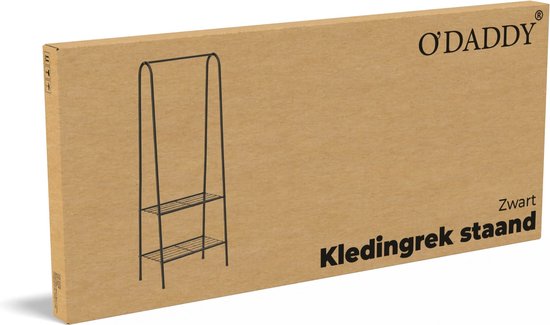 O'DADDY® Kleiderständer stehend - Aufbewahrungsregal 2 Lagen - Schuhregal - Garderobenständer mit Kleiderstange - Kleiderständer - 60 x 36 x 152 cm - Schwarzes Metall