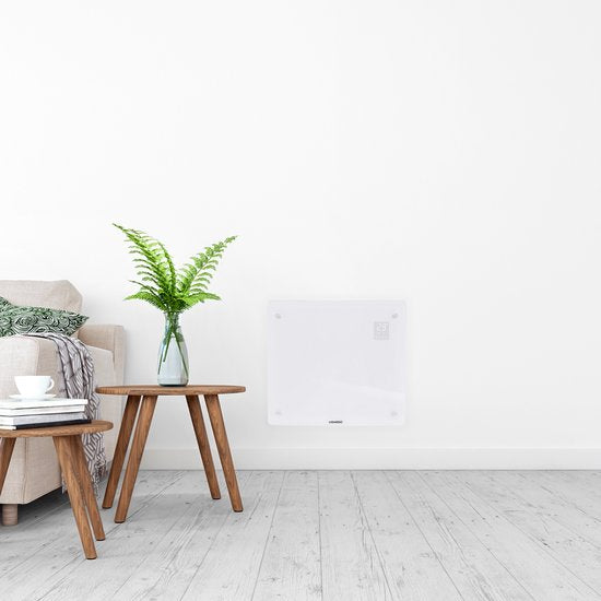 VONROC Luxury electric heater - Mit Glasscheibe - 500W/1000W - Beheizt Räume bis zu 12m2 - Gesteuert sowohl mit App (über Wifi) als auch manuell - Thermostat und Timer - Weiß