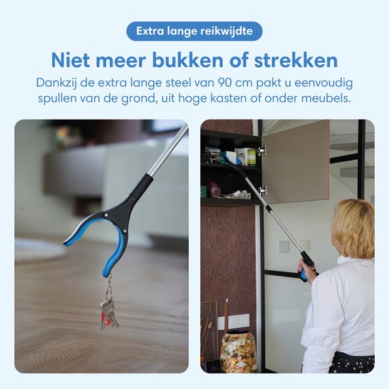 Safe Age® Greifer für Senioren – Müllgreifer – Extra lang 90 cm – Zusammenklappbar – mit um 360° drehbarem Kopf und Magnet