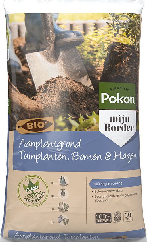 Pokon Bio Pflanzerde für Gartenpflanzen, Bäume und Hecken – 30 l – 100 Tage Nährstoffversorgung – torffrei