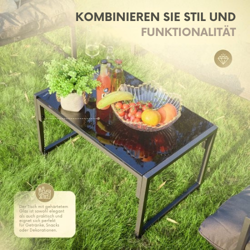 O'DADDY® Lounge Set für 4 Personen - Inklusive Kissen - Gartenmöbelset - Glastisch - Metall - dunkelgrau