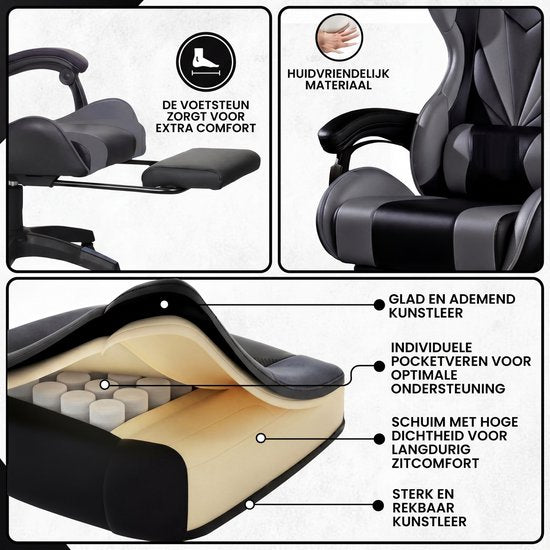 Bayt Gaming-Stuhl – Gaming Chair – Gaming-Stuhl – Ergonomischer Bürostuhl – Verstellbar – Schwarz und Grau