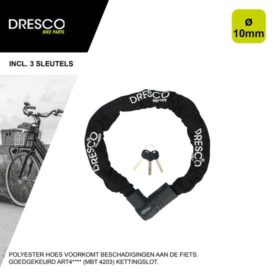 Dresco Kettenschloss ART 4 – ART 4 versicherungsgeprüft – Roller-Schloss – Motorrad-Schloss – Fahrrad-Schloss – 90 cm lang – 10,5 mm Durchmesser – Schwarz