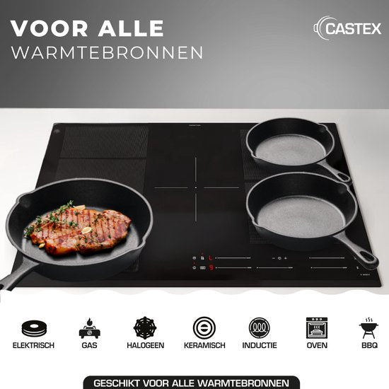 Castex Cast Iron Pan Tri-Set - Gusseisenpfanne - Bratpfanne - Bratpfannenset - BBQ - Pfannen - Pfannenset - Induktion