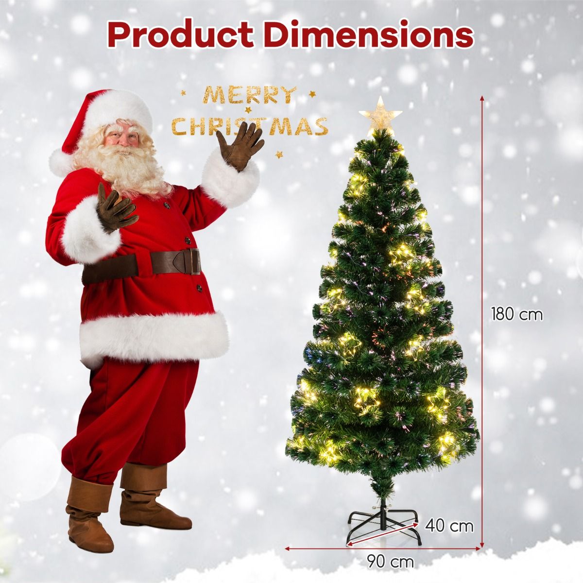 Coast Künstlicher Weihnachtsbaum 180 cm Grün - Beleuchtung aus Fiberglas - 36 warmweiße Lichter - Top Star - Metallständer