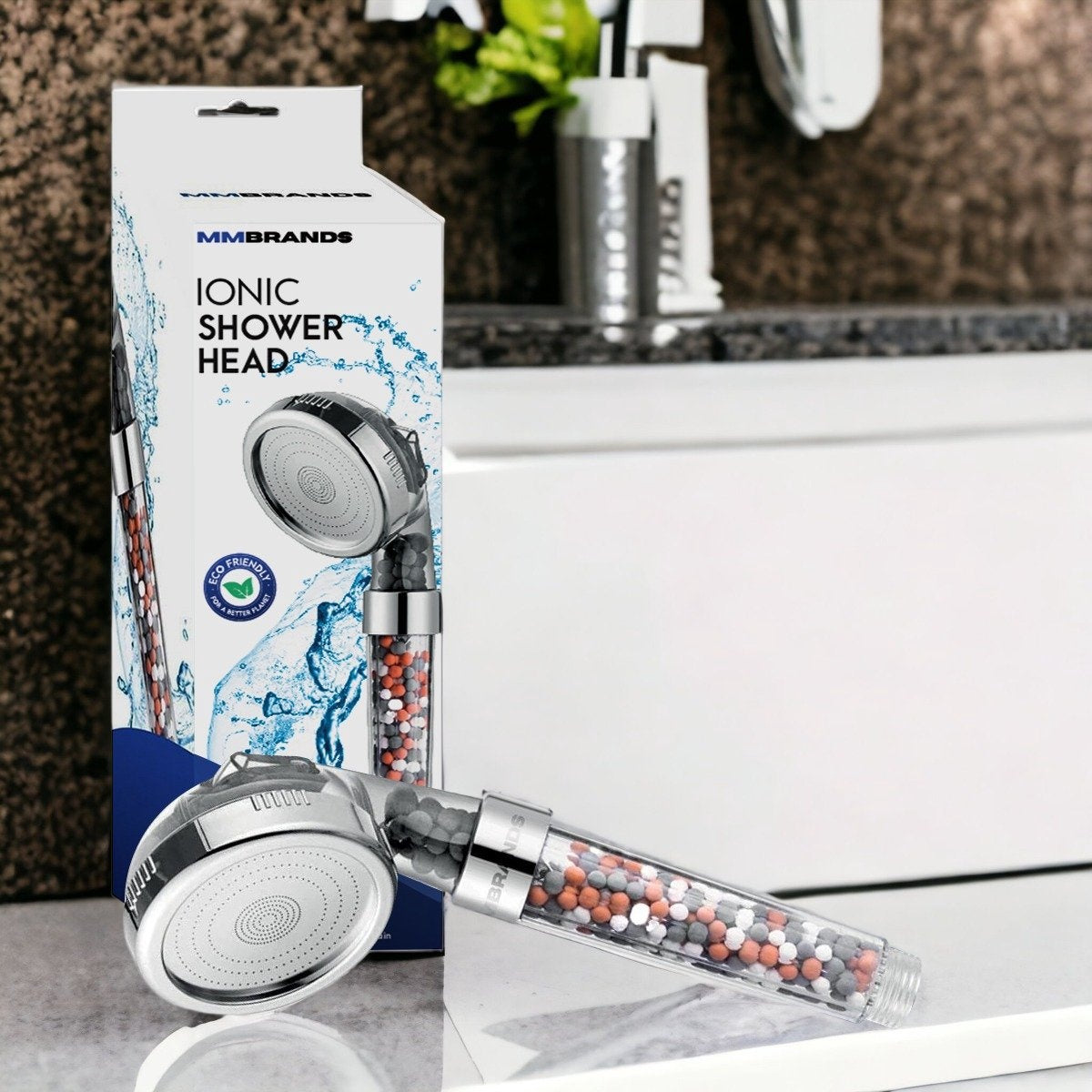 MM Brands Ionischer Duschkopf - Wassersparender Duschkopf - Hochdruck-Handbrause mit Filter - Regendusche