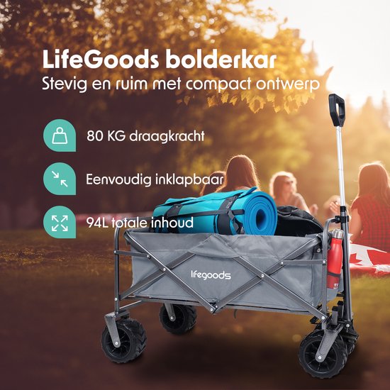 LifeGoods Wagon - faltbar - 80KG Tragfähigkeit - 94L - waschbares Polyester - Grau