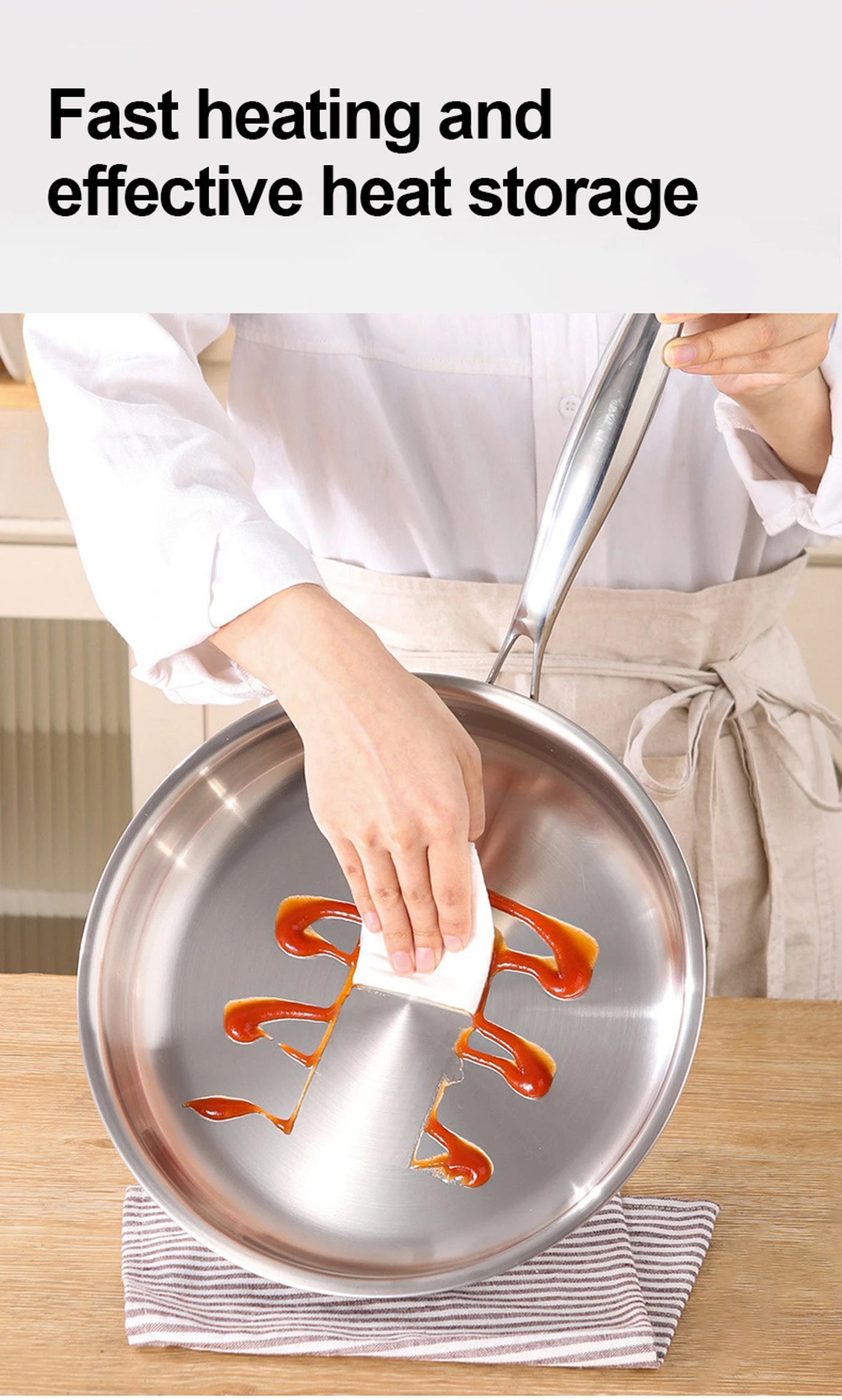 PURECOOK Tri-Ply-Edelstahl-Bratpfanne 28 cm – Edelstahl 304 – Silber – Für alle Herdarten geeignet