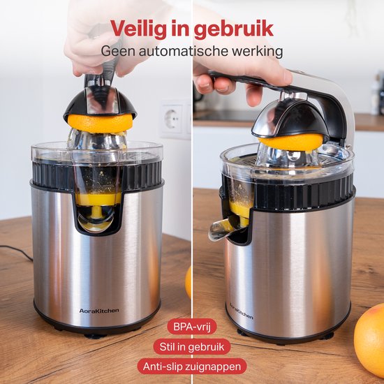 AoraKitchen Zitruspresse - Orangenpresse elektrisch - 600ML - Zitronenpresse - 160W - Saftpresse - 2 Presskegel