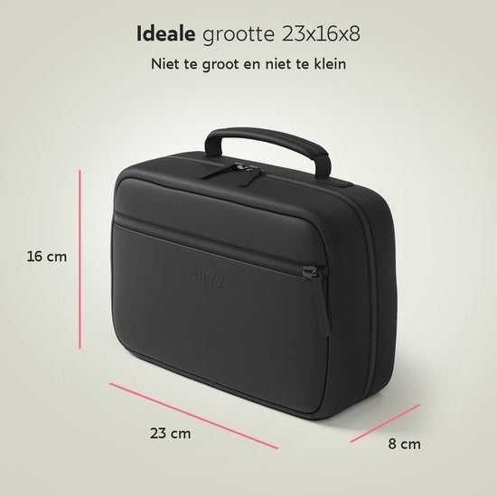 ONYX Kulturtasche Schwarz - Schminktasche - Kosmetiktasche - Intelligentes Layout - Beautycase & Schminkspiegel - Kosmetiktasche zum Aufhängen mit Haken - Damen und Herren - Größe: M