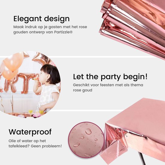 Partizzle 2x Rose Gold Plastic Disposable Tablecloth Set - Geburtstag Hochzeit Sweet 16 Dekorationen - Party Dekorationen - 274 x 137 cm