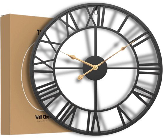 Tyme Wanduhr im Industrial-Stil – 34 cm – römische Ziffern – gut ablesbar – analog – Uhrwerk – moderne Wanduhr – Quarz – schwarz