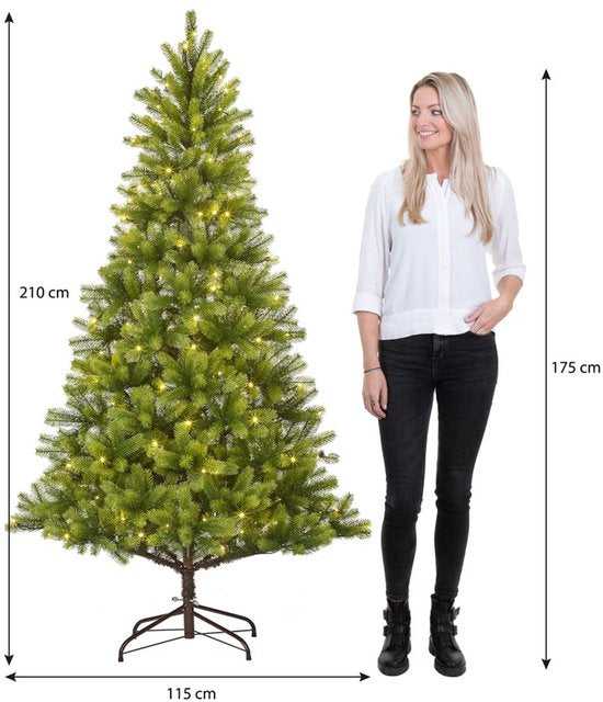 Black Box Trees Nagoya Weihnachtsbaum – Kunstbaum mit LED-Beleuchtung und Scharnierkonstruktion – Weihnachtsdekoration für den Innenbereich mit natürlicher Ausstrahlung – Rund – H 210 x Ø 115 cm – Grün