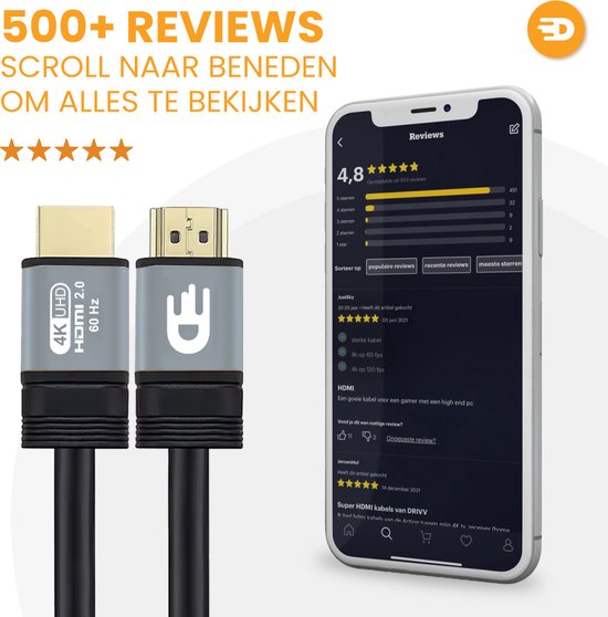 Drivv. Premium HDMI Kabel 2.0 - Ultra HD 4K 60Hz - HDMI zu HDMI - Geeignet für Xbox Serie X & PS5 - 3 Meter - PVC - Grau