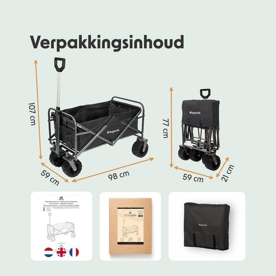 LifeGoods Wagon - faltbar - 80KG Tragfähigkeit - 94L - waschbares Polyester - Schwarz