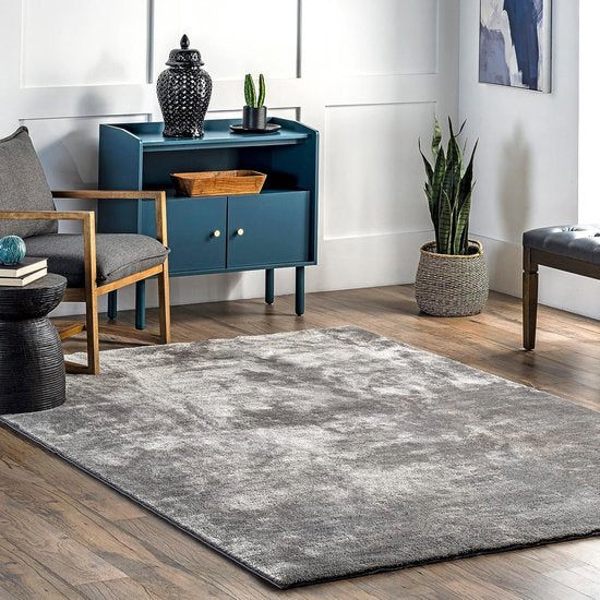Flycarpets Solid – hochfloriges, waschbares, einfarbiges Teppich - Grau - Wohnzimmerteppich - 160 x 230 cm