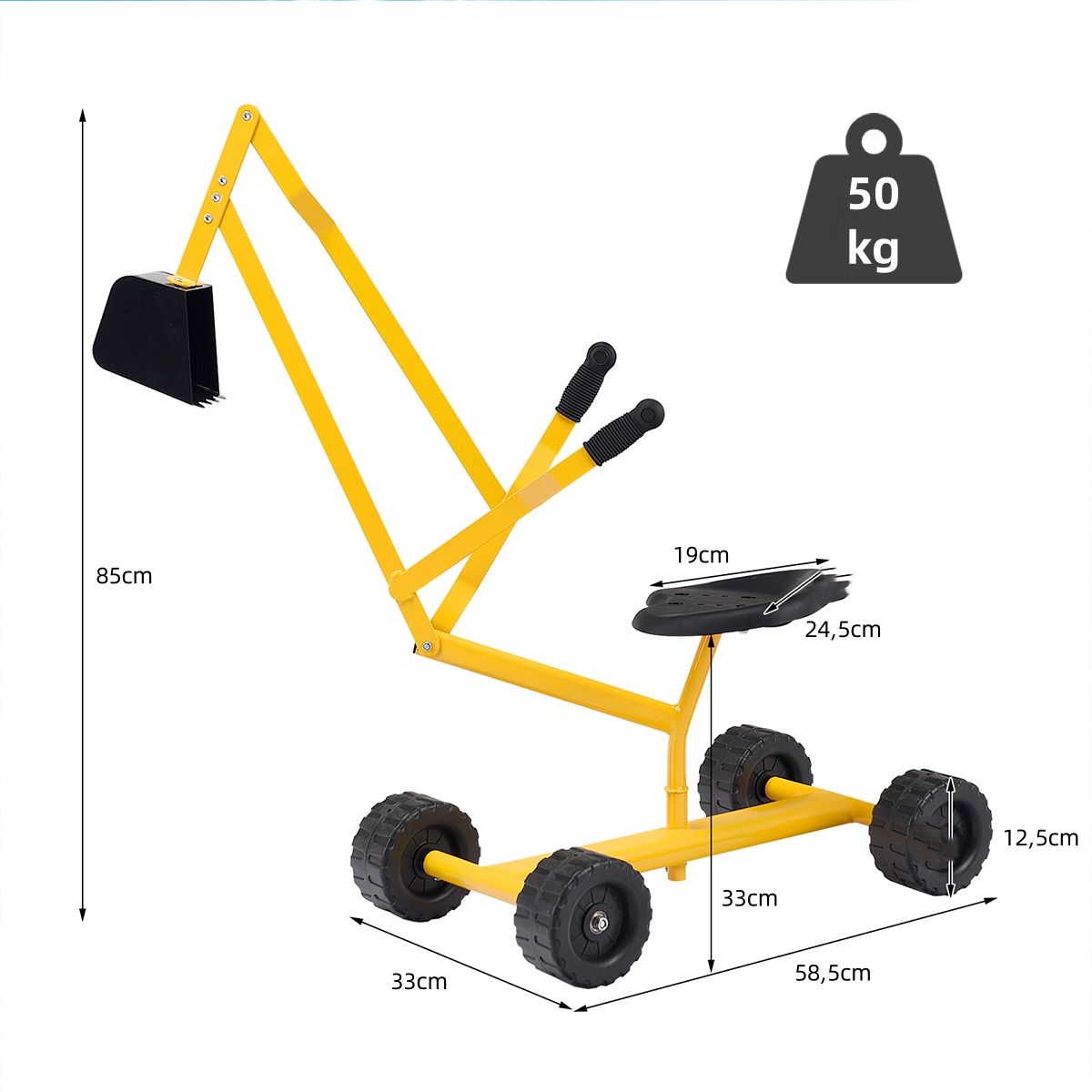Coast Baggerauto für Kinder – Um 360° drehbarer Sitz – Metallrahmen – Gelb