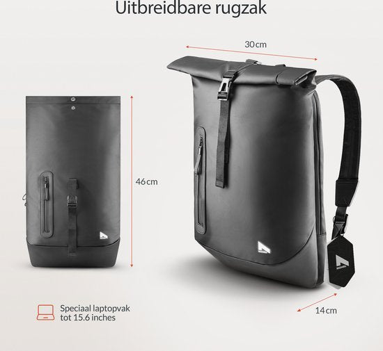 NOHRD Waterproof Rolltop Backpack Black - Rucksack Männer & Frauen - Wasserdicht - Rucksack mit Laptopfach - Wasserdichter Rucksack Laptop - Rucksäcke