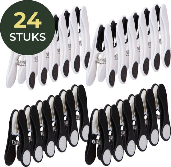 Gandria Wäscheklammern 24 Stück - Kunststoff-Wäscheklammern - Satz von 24 Kunststoff-Wäscheklammern - Wäscheständer Wäscheklammern 10 Kg - Schwarz/Weiß und Weiß/Schwarz