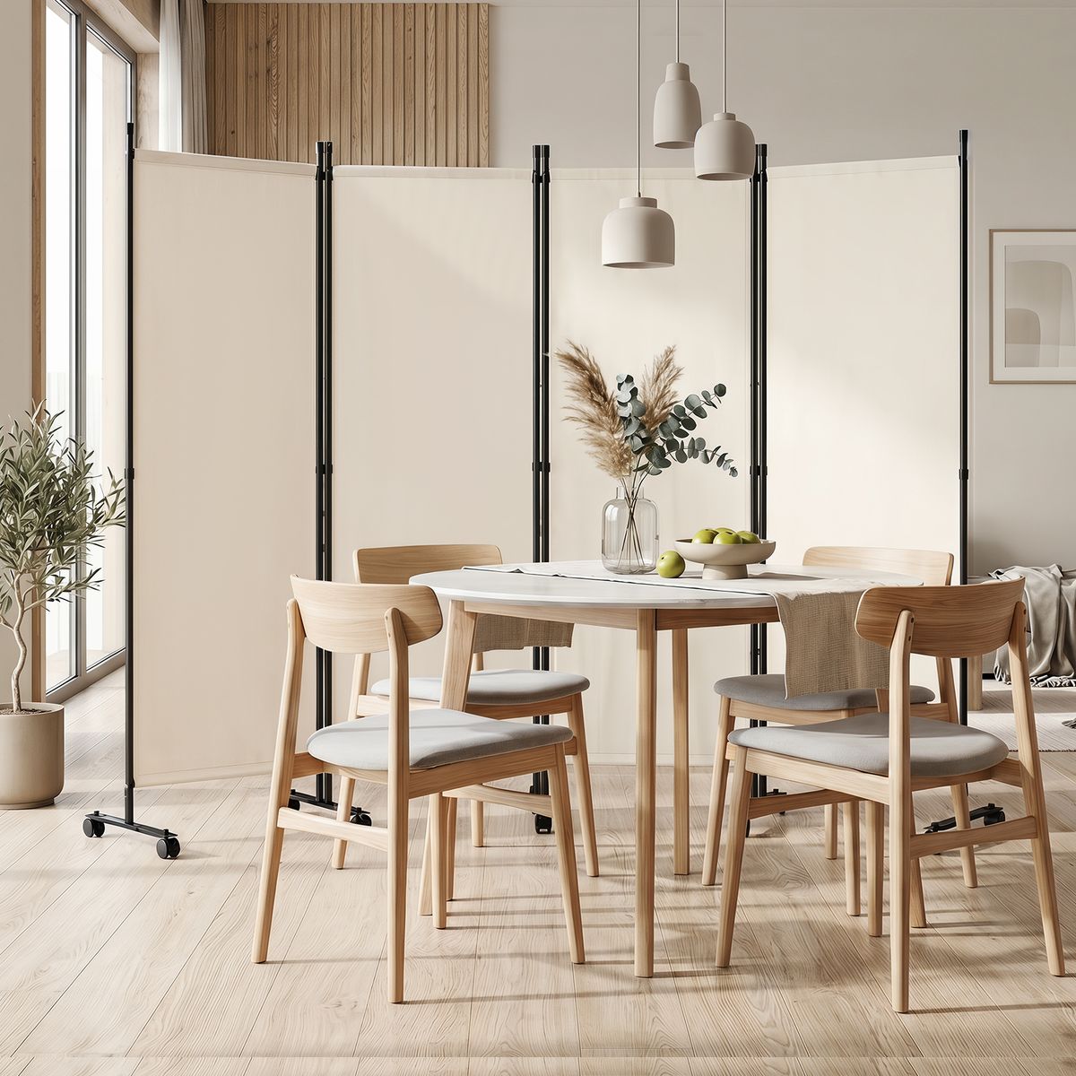 Coast 4-teiliger Raumteiler auf Rollen – zusammenklappbar – Sichtschutz – beige – 1 Stück