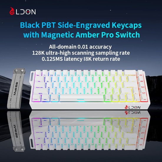Mide68 – 65 % kabelgebundene Gaming-Tastatur – RGB-beleuchtete Tastatur – Mechanische Tastatur mit Hall-Effekt-Rapid-Trigger-Schaltern – Hot-Swap – 8 kHz – 0,01 mm Reaktionszeit – 0,125 ms – Seitlich bedruckte Tasten – 68 Tasten – Bestes Preis-Leistungs-V